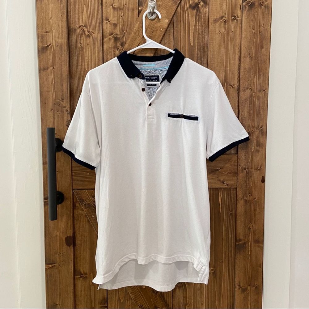 Men's Denim and Flower White Polo